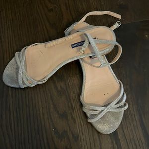 Stuart Weitzman silver flat sandals, size 7.5